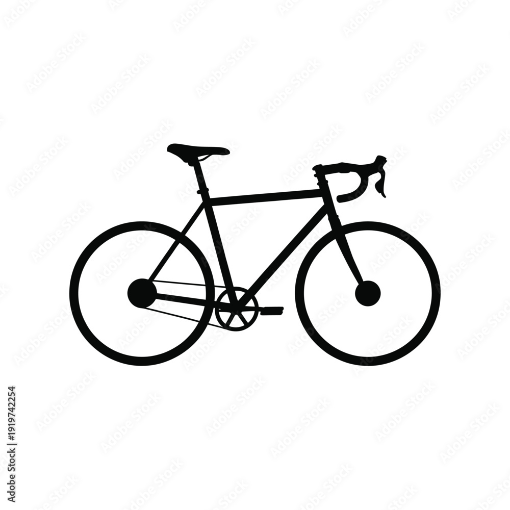 Fototapeta premium Black silhouette of a road bicycle against a plain white background