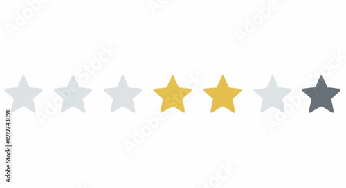 Five star rating icon set in minimal flat vector style, clean geometric stars, balanced spacing, soft neutral colors, modern user interface element, isolated on white background, high-quality stock.
