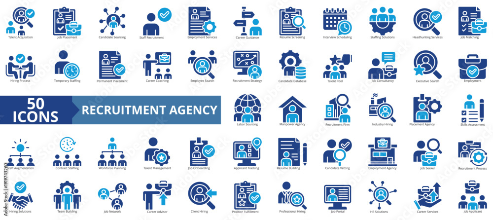 Εκτύπωση καμβά recruitment agency icon set flat style illustration