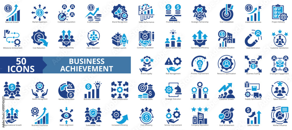 Εκτύπωση καμβά business achievement icon set