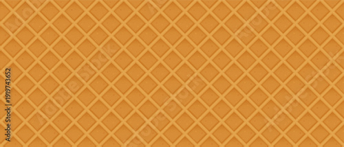 Seamless waffle cone texture background with diagonal lattice grid. Warm golden biscuit pattern for ice cream packaging, wrapping paper, and textile prints.