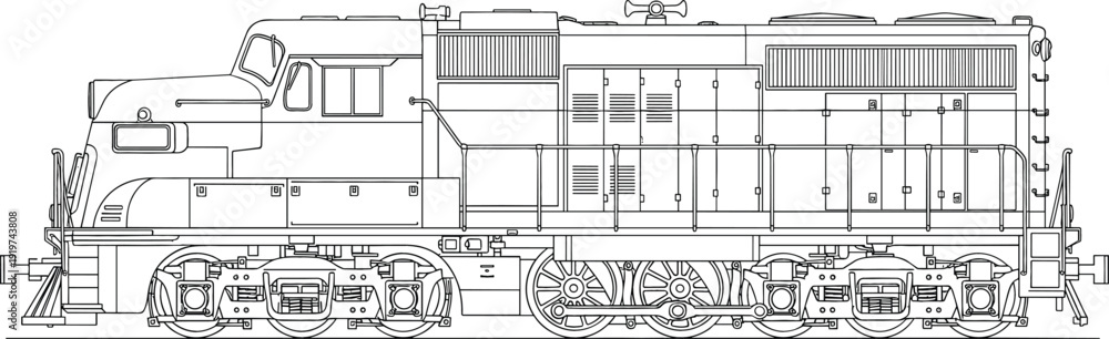 Φωτογραφία Detailed line art illustration of a heavy diesel-electric locomotive in side pro