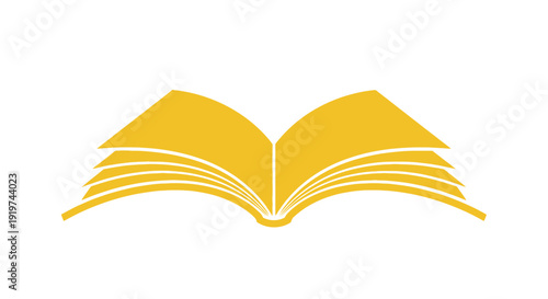A stylized golden open book with fanned pages, symbolizing knowledge and education, on a clean white background.