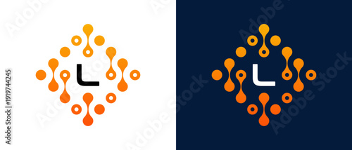 Abstract Letter L Technology Logo with Connected Dots.design representing digital technology, data flow, innovation, and network connectivity