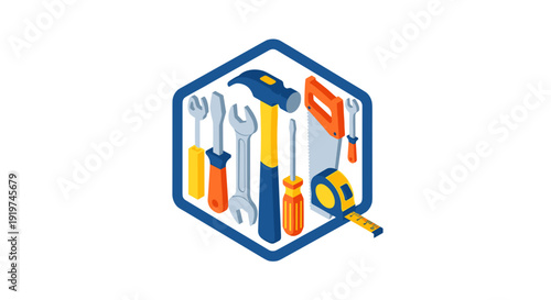 Tools and Equipment in Hexagonal Frame.