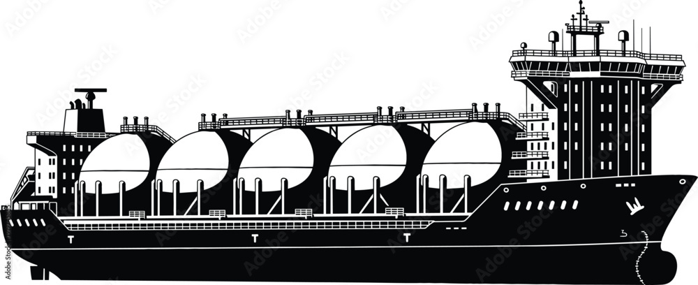 Φωτογραφία Large LNG tanker ship silhouette with spherical storage tanks for liquefied natu