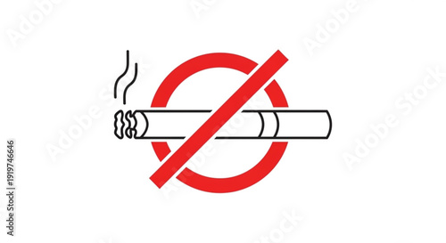 No smoking symbol red prohibited sign with cigarette white background health warning icon
