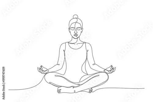 Continuous Line Art of Woman Meditating in Lotus Position (Yoga & Mindfulness Concept)