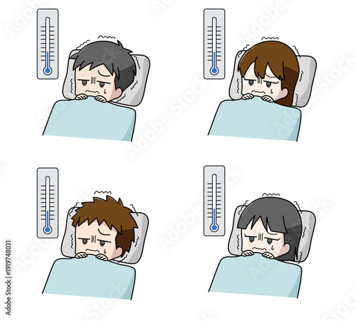 寒さで眠れない子どものイラスト4種類セット