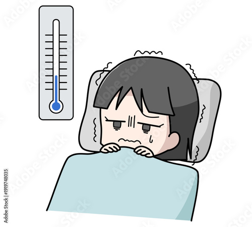 寒さで眠れない女の子のイラスト