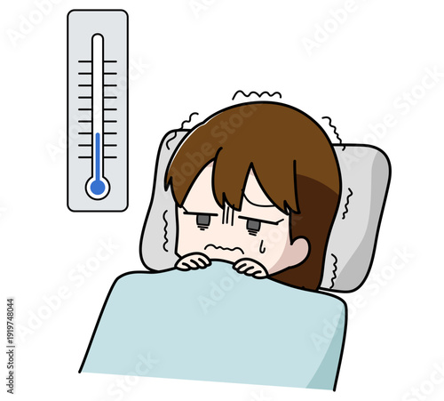 寒さで眠れない女子のイラスト
