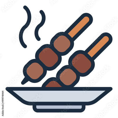 satay filled line icon. grilled meat skewer. halal food. islam feast