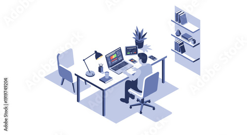 Modern Office Workspace with Computer and Furniture.