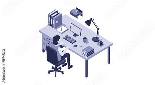 Person Working at Desk with Computer.