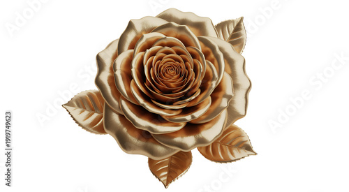 Golden rose with leaves on white background flower isolated on a transparent background