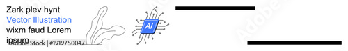 Technology innovation, AI systems, machine learning, digital processing, computing, data analysis. Abstract line art structure and AI chip. Technology innovation and AI systems concept