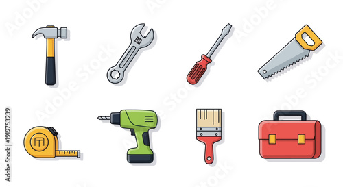 Set of various hand tools on white