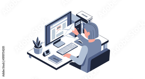 Woman Working on Computer at Desk 1.