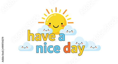 A vibrant cartoon illustration conveying a cheerful morning greeting with smiling celestial elements