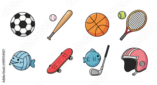 Sports equipment collection illustration