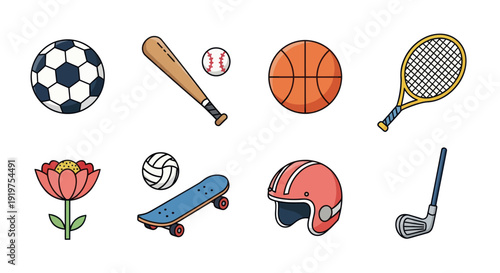 Sports equipment collection illustration