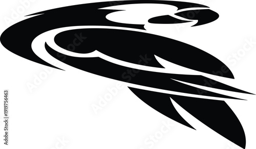 Abstract eagle hawk mascot vector illustration with tribal swoosh lines, black flat bird design for sports team logo, aviation branding, and speed energy icon