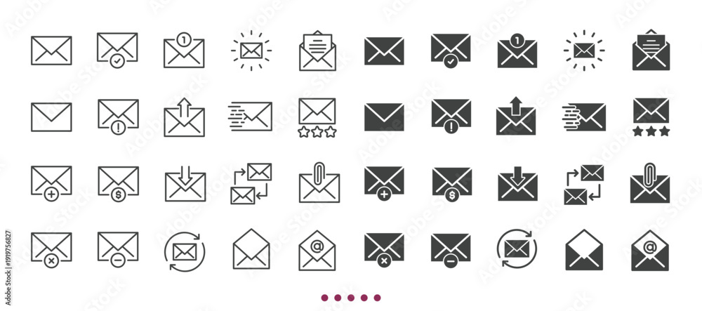 Fototapeta premium Email icons collection. Multi series icons. Line and glyph solid web icons collection