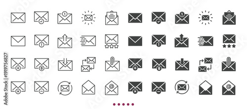 Email icons collection. Multi series icons. Line and glyph solid web icons collection