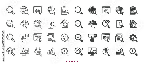 Search icons collection. Multi series icons. Line and glyph solid web icons collection