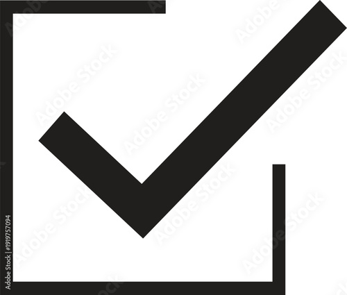 A large black checkmark in a checkbox on a white background symbolizing confirmation or completion