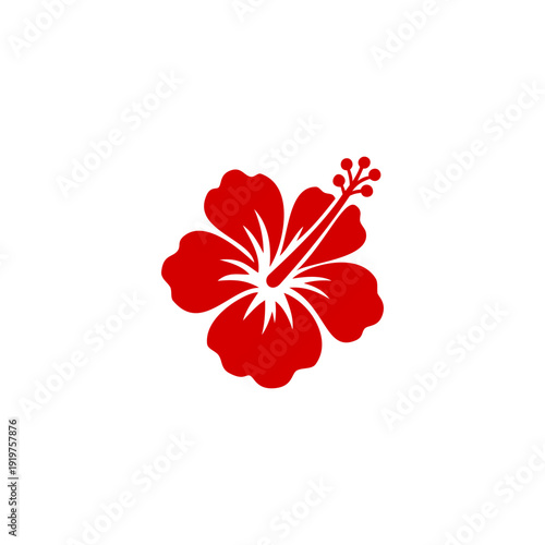 Red hibiscus flower silhouette in flat vector style isolated on white background