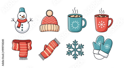 Winter season icons set illustration