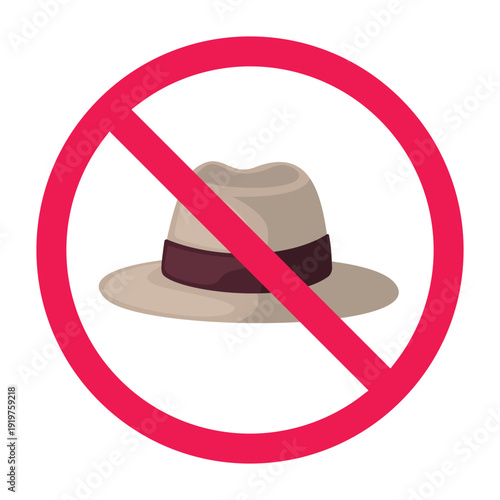 No hat sign, no entry with hats prohibited symbol, hat prohibition sign, vector illustration