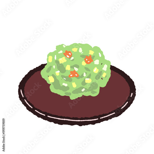 Green Kinton Wagashi on Plate Illustration