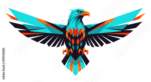 Stylized eagle graphic with spread wings isolated on white background