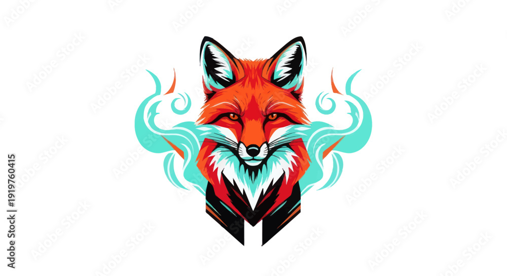 Fototapeta premium Stylized fox illustration with vibrant colors and abstract elements on white