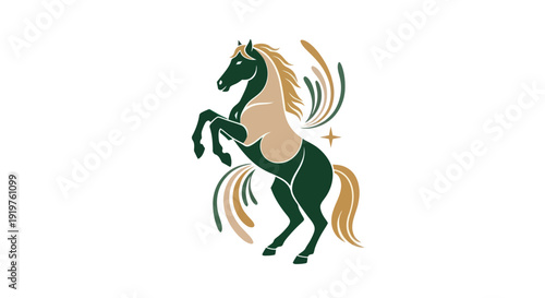 Stylized horse standing on hind legs with ornamental elements vector