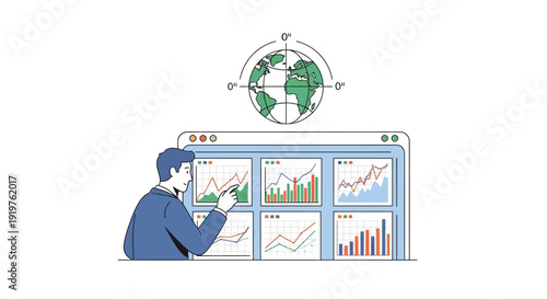 Analyst examining global financial data on a digital screen modern business concept