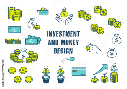 シンプルなお金投資のカラー素材セット