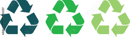 Recycling symbols set in green tones representing sustainability, eco friendly practices, environmental protection, waste management, circular economy concepts, and recycling awareness