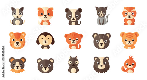 Canvas Print Cartoon animal characters collection set on white background design