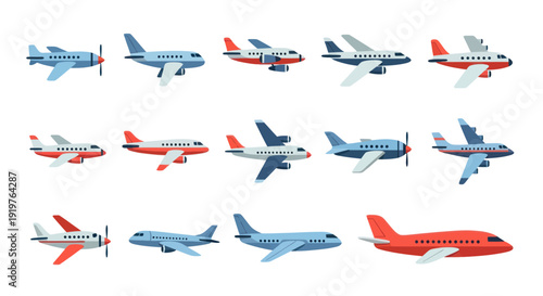 Collection of colorful airplane illustrations for commercial and creative projects