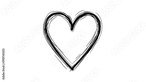 Hand drawn black heart shape symbol of love and passion.