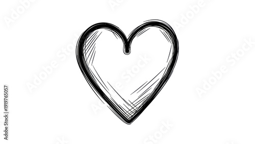 Hand drawn black heart sketch on white background.