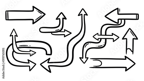 Hand drawn doodle arrows pointing in various directions and styles.