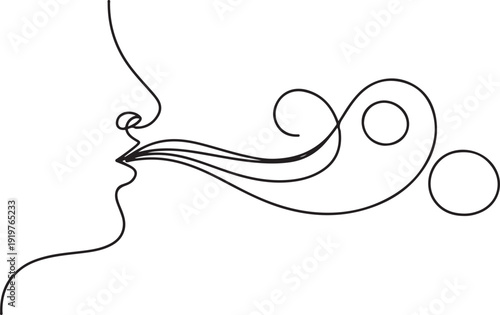 Breath icon, sense smell, odour scent, thin line. one line art icon drawing vector