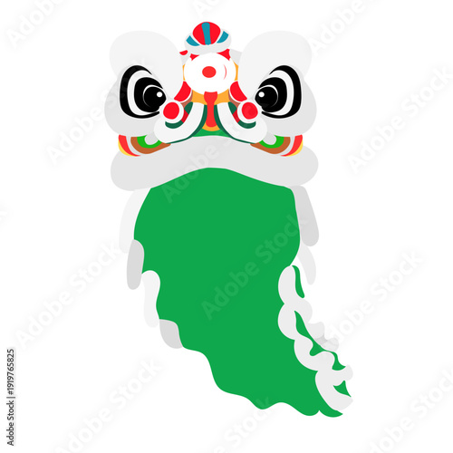 kawaii two kid playing dance with lion head chinese new year. Children Celebrate Chinese New Year With Traditional Lion Dance Performances
