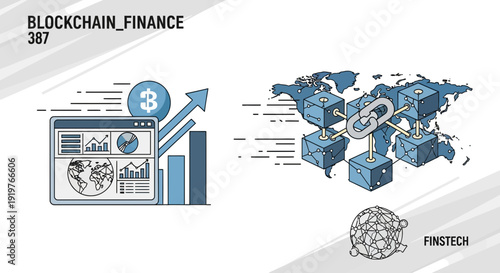 Blockchain technology finance concept with data analysis and network connections
