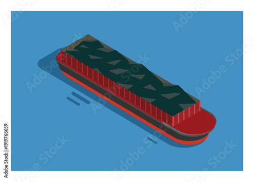 Coal barge. Simple flat illustration.