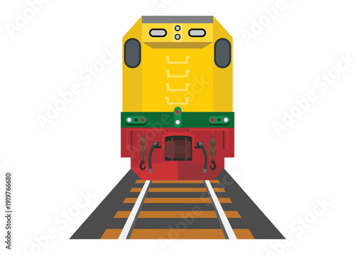 Electric diesel locomotive. Rear view. Simple flat illustration.
